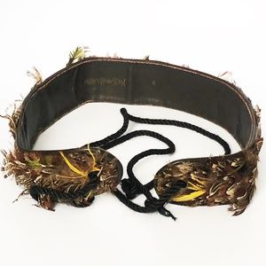 Yves Saint Laurent Belt Russian Tie Wrap with Feathers Rare 70s YSL Rive Gauche